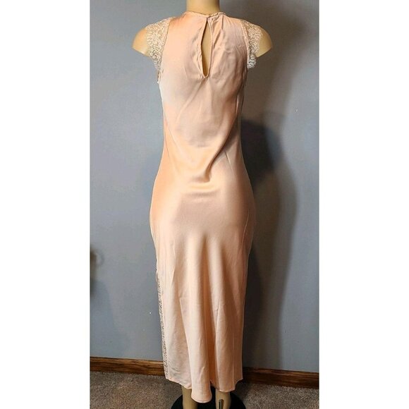 Pink Lace Satin Maxi Slip Dress S Dainty Fairy Coquette New Year 1920s Holiday - Picture 7 of 8